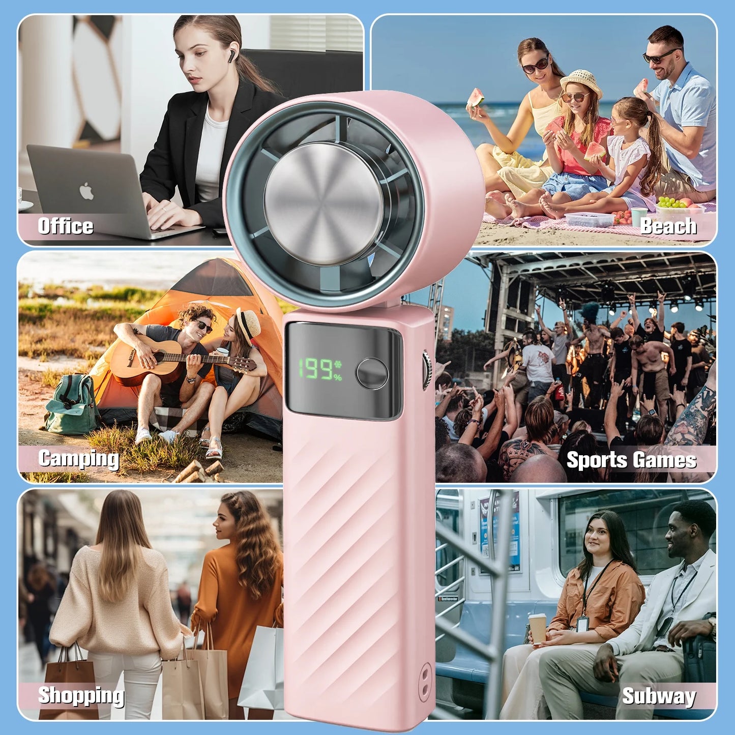Cutting-Edge Tech with 199 Speed Cooling Portable Small Fan&Handheld Fan,Foldable Desktop Fan,4000Mah, USB Rechargeable and Quiet Personal Fan for Home, Office, Travel & Outdoor Use (White)